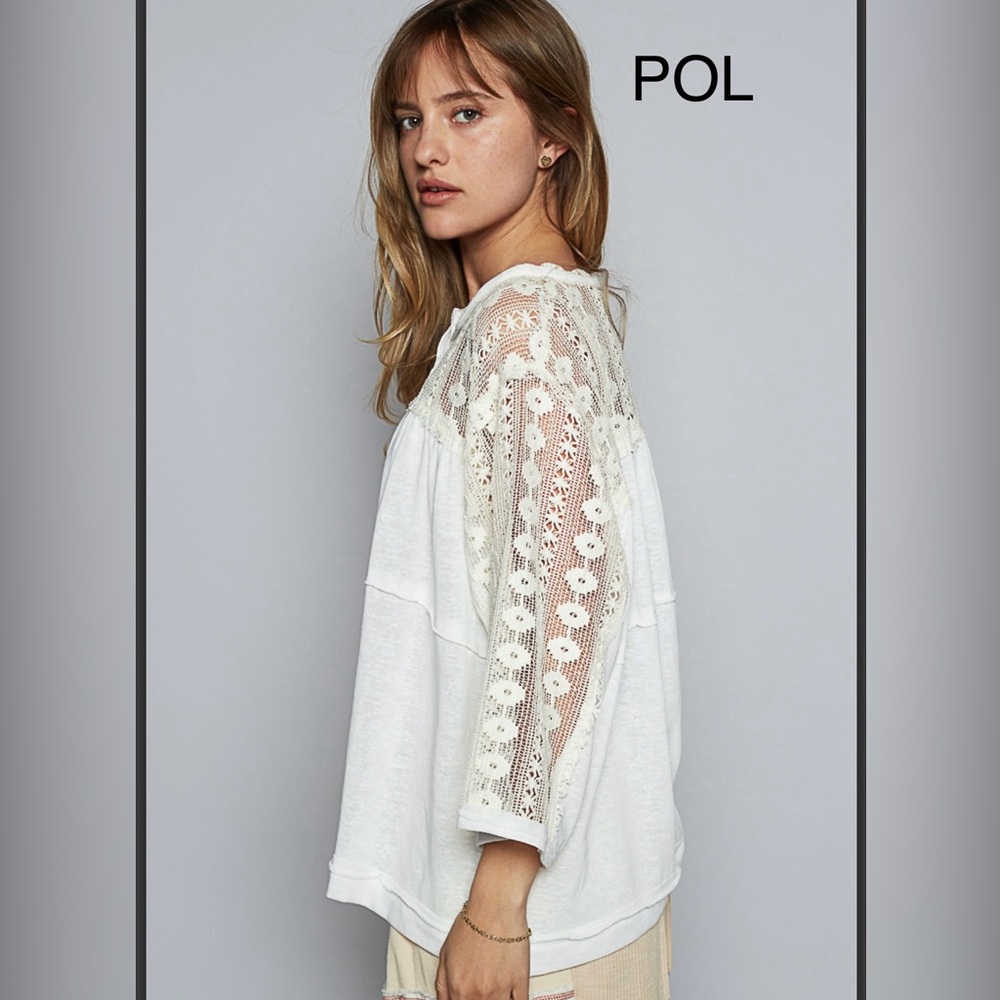 BP214-7⭐️POL pretty White Lace sleeve Top w/amazing sheer lace details! - Picture 5 of 6